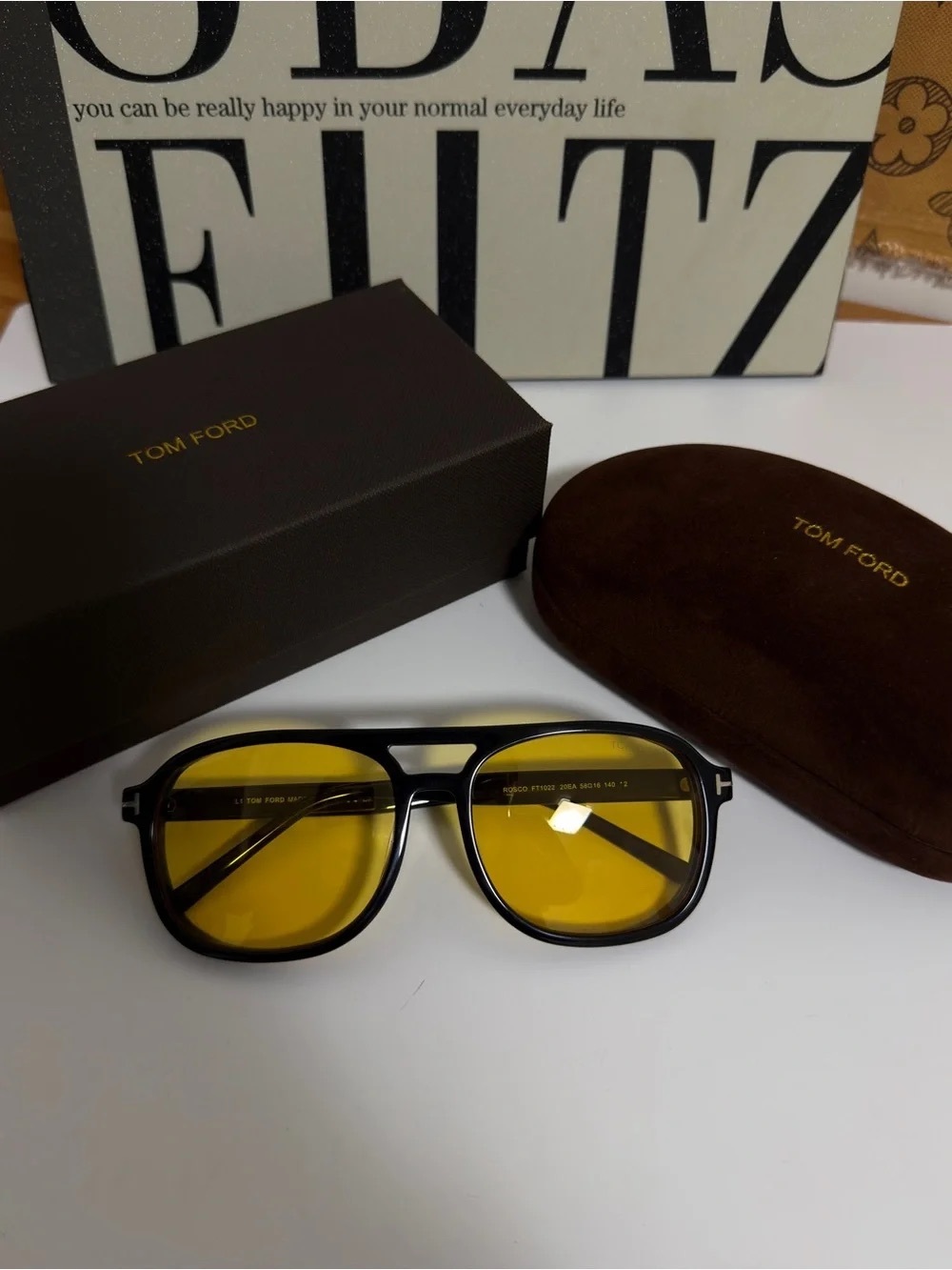 Tom Ford Black Frame Sunglasses with Yellow Lenses